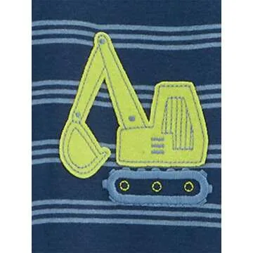 Simple Joys by Carter's Baby Boys' 3-Pack Snug Fit Footless Cotton Pajamas, Blue Stripe/Green Trucks/White Dinosaur, 12 Months