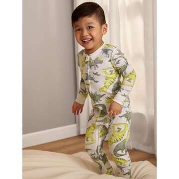 Simple Joys by Carter's Baby Boys' 3-Pack Snug Fit Footless Cotton Pajamas, Blue Stripe/Green Trucks/White Dinosaur, 12 Months