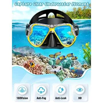 Zenoplige Mask Fins Snorkel Set, Snorkeling Gear for Adults, Panoramic View Snorkel Mask Anti-Fog, A...