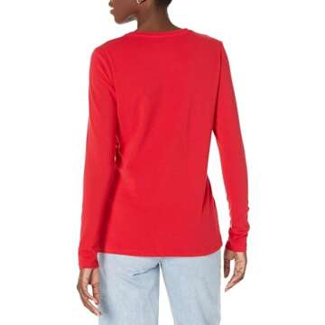 Amazon Essentials Women's Classic-Fit Long-Sleeve Crewneck T-Shirt (Available in Plus Size), Cherry Red, Large