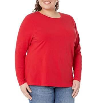 Amazon Essentials Women's Classic-Fit Long-Sleeve Crewneck T-Shirt (Available in Plus Size), Cherry Red, Large