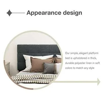 Beautiplove Upholstered Linen Platform Full Size Bed Frame with Polka Dot Headboard Metal Slat Support Mattress Support No Box Spring Needed Easy to Assemble, Dark Grey
