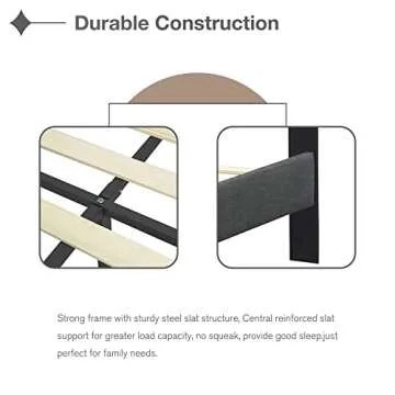 Beautiplove Upholstered Linen Platform Full Size Bed Frame with Polka Dot Headboard Metal Slat Support Mattress Support No Box Spring Needed Easy to Assemble, Dark Grey