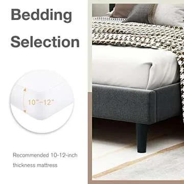Beautiplove Upholstered Linen Platform Full Size Bed Frame with Polka Dot Headboard Metal Slat Support Mattress Support No Box Spring Needed Easy to Assemble, Dark Grey