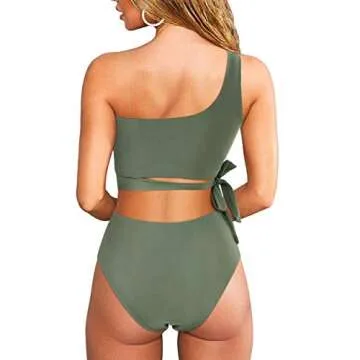 MOOSLOVER Army Green One Shoulder High Waisted Bikini Set for Women