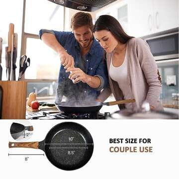 DIIG Nonstick Frying Pan with Lid, 10 In No Stick PFOA-Free Granite Coating Chef's Pan, Small Egg Pans for Breakfast, Gift Cookware Pan Set for Gas Stove, Induction Top(10")