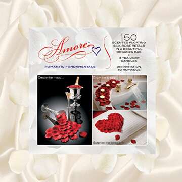 Honeymoon Romantic Gift Set - Bed of Roses Scented Floating Silk Rose Petals and Tea Light Candles