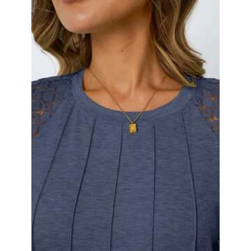 AUTOMET Womens T Shirts Lace Tops Fashion Short Sleeve Trendy Business Casual Dressy Knitted Summer Clothes 2025 Navy XL