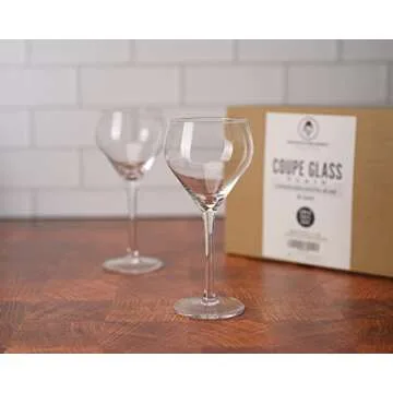 Amehla x The Educated Barfly Collection Coupe Glass Handblown Teardrop Nick and Nora Cocktail Glass - 6-ounce, Set of 2 Martini Glasses for Up Cocktails (Plain)