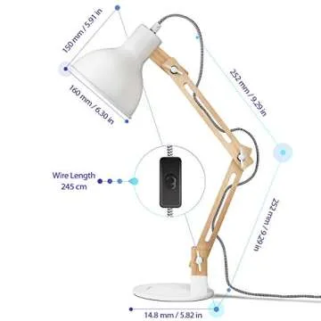 Tomons Swing Arm LED Desk Lamp, Wood Designer Table Lamp, Reading Lights for Living Room, Bedroom, Study, Office, Bedside Nightstand Lamp with 4W LED Bulb - White