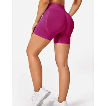 YEOREO Seamless Scrunch Workout Shorts for Women High Waisted Butt Lifting Gym Yoga Biker Shorts Fuchsia S