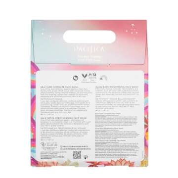 Pacifica Beauty, Face Wash Trial Set, Travel Size Toiletries, Sea Foam, Glow Baby, Kale Detox Cleanser, Holiday Gift Set, Skincare Stocking Stuffer, Coconut and Vitamin C, Vegan, 3 Count