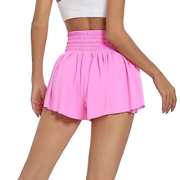 Flowy Womens Athletic Shorts High Waisted Gym Yoga Workout Running Butterfly Tennis Sports Acitve Skort Skirt with Pockets Spandex Sweat Pants Cute Lounge Trendy Clothes Summer Outfits Hot Pink 2XL