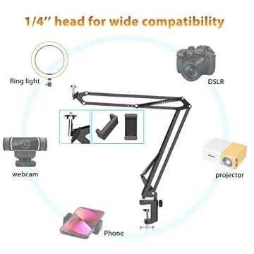 Articulating Arm Tripod for Camera Phone, Heavy Duty Overhead Camera Mount for DSLR, Desk Clamp Boom Stand Compatible with Sony A6100 A6000 Canon T6 T7 G7 iPhone for Photography Video Recording