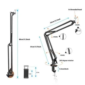 Articulating Arm Tripod for Camera Phone, Heavy Duty Overhead Camera Mount for DSLR, Desk Clamp Boom Stand Compatible with Sony A6100 A6000 Canon T6 T7 G7 iPhone for Photography Video Recording