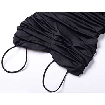 L'VOW Sexy Ruched Pencil Dress for Women Spaghetti Strap Bodycon Backless Maxi Tube Club Dress(Black,X-Small)