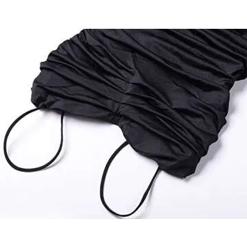L'VOW Sexy Ruched Pencil Dress for Women Spaghetti Strap Bodycon Backless Maxi Tube Club Dress(Black,X-Small)