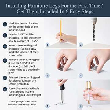 Acrylic Furniture Legs With Gold Caps - Mid Century Legs For Couch, Sofa, Chair, Table, Dresser, Bed, Cabinet - Furniture Feet Are Easy To Install & Include Installation Hardware - Set of 4, 4 Inches