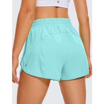 CRZ YOGA Women's High Waisted Running Shorts with Mesh Liner and Zip Pocket in Turquoise for Ultimat...