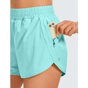 High Waisted Running Shorts with Zip Pocket and Mesh Liner