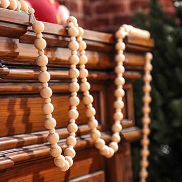 2 Pcs/ 14.4 Feet Christmas Wooden Beads Garland Xmas Wooden Tree Beads Rustic Round Craft Decorative Christmas Tree Farmhouse Decor Boho Vintage Garland for Christmas Decoration Supplies (Wood)