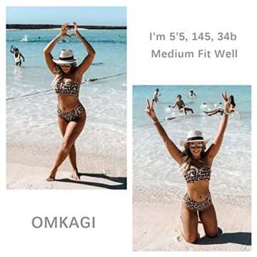 OMKAGI Women's 2 Pieces Bandeau Bikini Swimsuits Off Shoulder High Waist Bathing Suit High Cut(Small,Apricot Leopard)