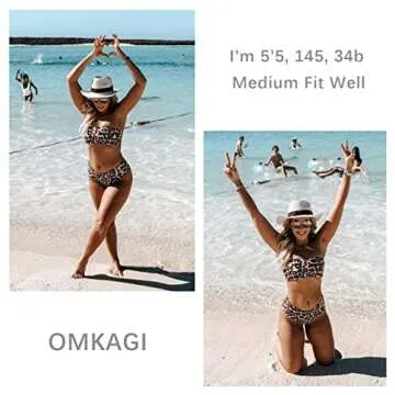 OMKAGI Women's 2 Pieces Bandeau Bikini Swimsuits Off Shoulder High Waist Bathing Suit High Cut(Small,Apricot Leopard)
