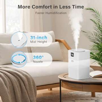 JRD 4L Humidifiers for Bedroom, Cool Mist Humidifier for Large Room, 40H Runtime, 360° Nozzle, Night Light for Home, Office, Baby Nursery, Plants