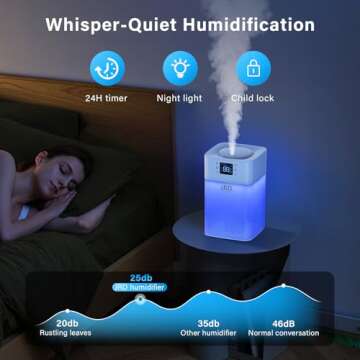 JRD 4L Humidifiers for Bedroom, Cool Mist Humidifier for Large Room, 40H Runtime, 360° Nozzle, Night Light for Home, Office, Baby Nursery, Plants