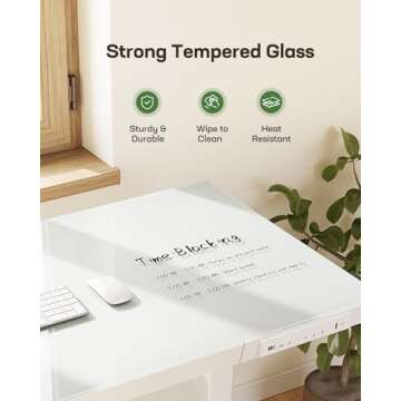 Marsail Glass Standing Desk with Drawer, 48 x 24 inch Electric Standing Desk, Height Adjustable Desk with One-Piece Tabletop & USB Charging Ports, Sit Stand Desk with Storage for Home & Office White