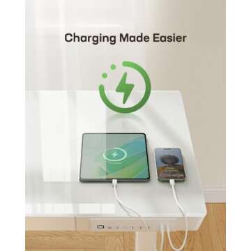 Marsail Glass Standing Desk with Drawer, 48 x 24 inch Electric Standing Desk, Height Adjustable Desk with One-Piece Tabletop & USB Charging Ports, Sit Stand Desk with Storage for Home & Office White