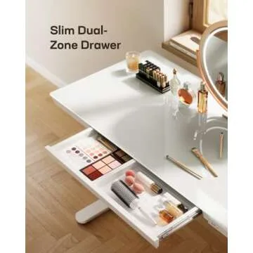 Marsail Glass Standing Desk with Drawer, 48 x 24 inch Electric Standing Desk, Height Adjustable Desk with One-Piece Tabletop & USB Charging Ports, Sit Stand Desk with Storage for Home & Office White