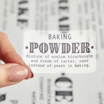 Talented Kitchen 36 Preprinted Pantry Labels with Ingredient Definitions, Clear Farmhouse Style Stickers for Food Jars, Kitchen Organization, and Storage (Water Resistant)