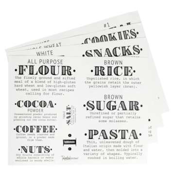 Talented Kitchen 36 Preprinted Pantry Labels with Ingredient Definitions, Clear Farmhouse Style Stickers for Food Jars, Kitchen Organization, and Storage (Water Resistant)