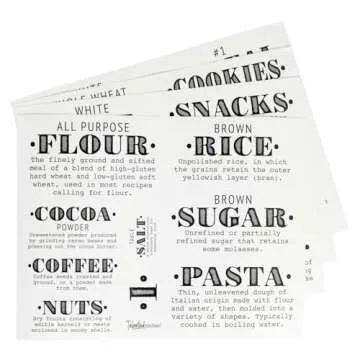 Talented Kitchen 36 Preprinted Pantry Labels with Ingredient Definitions, Clear Farmhouse Style Stickers for Food Jars, Kitchen Organization, and Storage (Water Resistant)