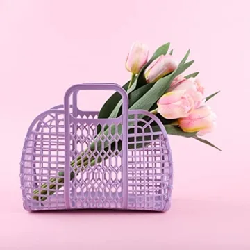 BABANA Reusable Beach Bag - Toddler, Kids Girls Retro Jelly Purse - Halloween, Bridal Shower, Easter Gift Basket (Small) - Lavender