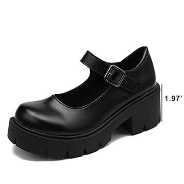 AOSPHIRAYLIAN Womens Mary Janes Shoes Round Toe Platform Ankle Strap Chunky Heel Black Uniform Dress Pumps Shoes