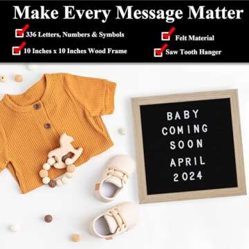 C CRYSTAL LEMON Letter Board, 336 Letters Numbers & Symbols, Felt Letter Board, 10x10 inches, Changeable Wooden Message Board Sign, Wood Frame, Wall Mount, with Display Stand (Black)