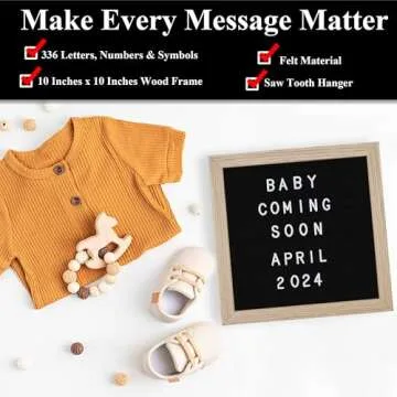 C CRYSTAL LEMON Letter Board, 336 Letters Numbers & Symbols, Felt Letter Board, 10x10 inches, Changeable Wooden Message Board Sign, Wood Frame, Wall Mount, with Display Stand (Black)