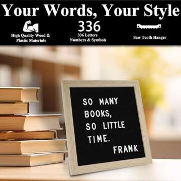 C CRYSTAL LEMON Letter Board, 336 Letters Numbers & Symbols, Felt Letter Board, 10x10 inches, Changeable Wooden Message Board Sign, Wood Frame, Wall Mount, with Display Stand (Black)