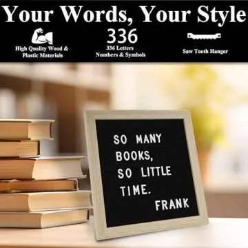 C CRYSTAL LEMON Letter Board, 336 Letters Numbers & Symbols, Felt Letter Board, 10x10 inches, Changeable Wooden Message Board Sign, Wood Frame, Wall Mount, with Display Stand (Black)