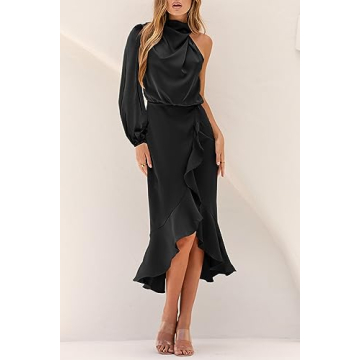 MITILLY Women's Satin One-Shoulder Cocktail Maxi Dress