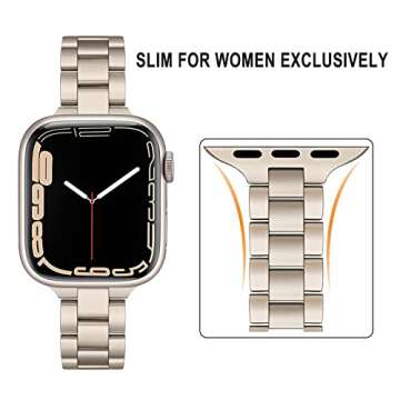 TRUMiRR Band for Apple Watch Series 9 8 7 41mm Starlight Women, Slim Stainless Steel Watchband Feminine Strap Replacement for iWatch SE Series 9 8 7 6 5 4 3 2 1 41mm 40mm 38mm