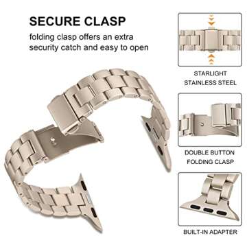 TRUMiRR Band for Apple Watch Series 9 8 7 41mm Starlight Women, Slim Stainless Steel Watchband Feminine Strap Replacement for iWatch SE Series 9 8 7 6 5 4 3 2 1 41mm 40mm 38mm