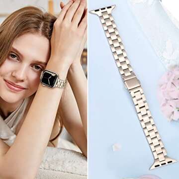 TRUMiRR Band for Apple Watch Series 9 8 7 41mm Starlight Women, Slim Stainless Steel Watchband Feminine Strap Replacement for iWatch SE Series 9 8 7 6 5 4 3 2 1 41mm 40mm 38mm