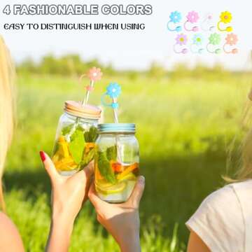 EXQUILEG Straw Covers Cap Fit for Stanley Cup, 8Pcs Silicone Flower Straw Toppers Compatible for Stanley 30&40 Oz Tumbler, 10mm Drinking Straw Tip Covers Fit for Stanley Cups Accessories