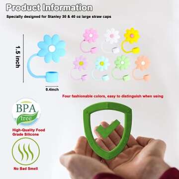 EXQUILEG Straw Covers Cap Fit for Stanley Cup, 8Pcs Silicone Flower Straw Toppers Compatible for Stanley 30&40 Oz Tumbler, 10mm Drinking Straw Tip Covers Fit for Stanley Cups Accessories