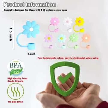 EXQUILEG Straw Covers Cap Fit for Stanley Cup, 8Pcs Silicone Flower Straw Toppers Compatible for Stanley 30&40 Oz Tumbler, 10mm Drinking Straw Tip Covers Fit for Stanley Cups Accessories