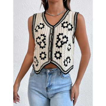 Stylish Verdusa Floral Pattern Knit Sweater Vest for Women