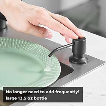 Durable Matte Black Kitchen Sink Soap Dispenser with Capacity